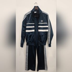 Vtg 80s ADIDAS Tracksuit Set Made in USA Navy White Arnel Triacetate Trefoil M